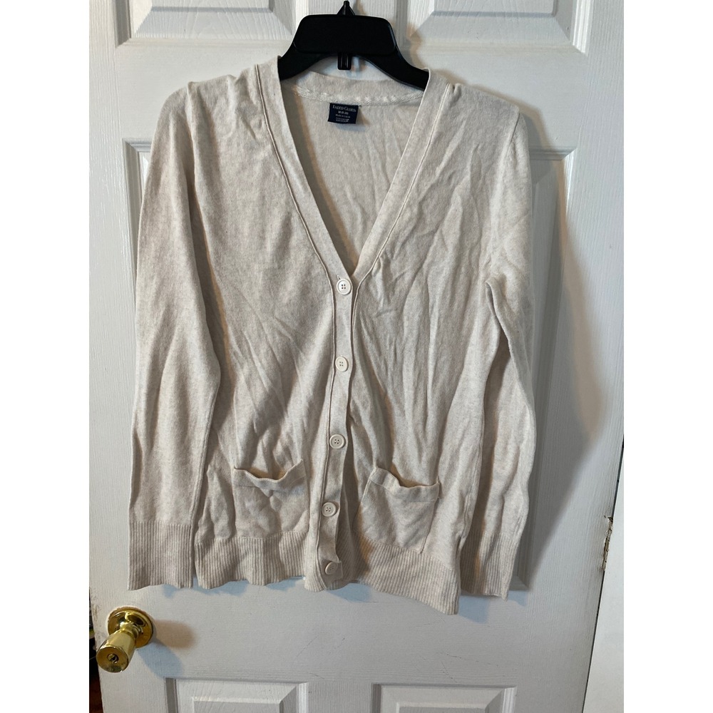 Faded Glory Womens Oatmeal Beige V-Neck Button Cardigan Sweater Size M 8-10